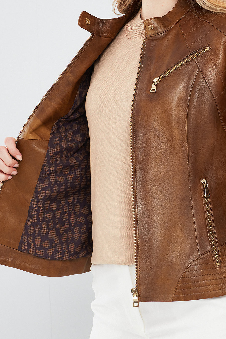 Lucky Women's Camel Sport Short Leather Jacket