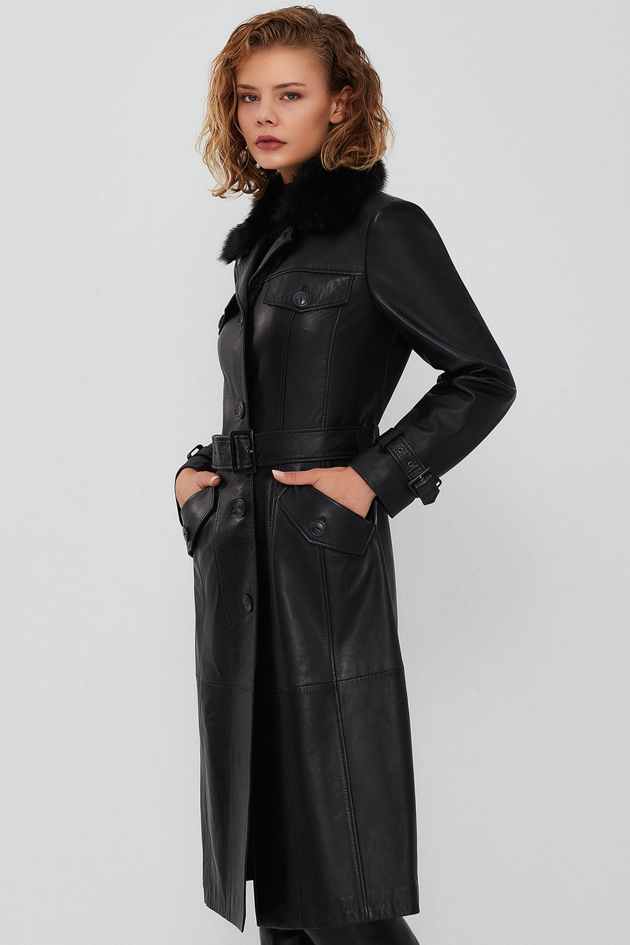 Fonda Women's Black Fur Leather Coat