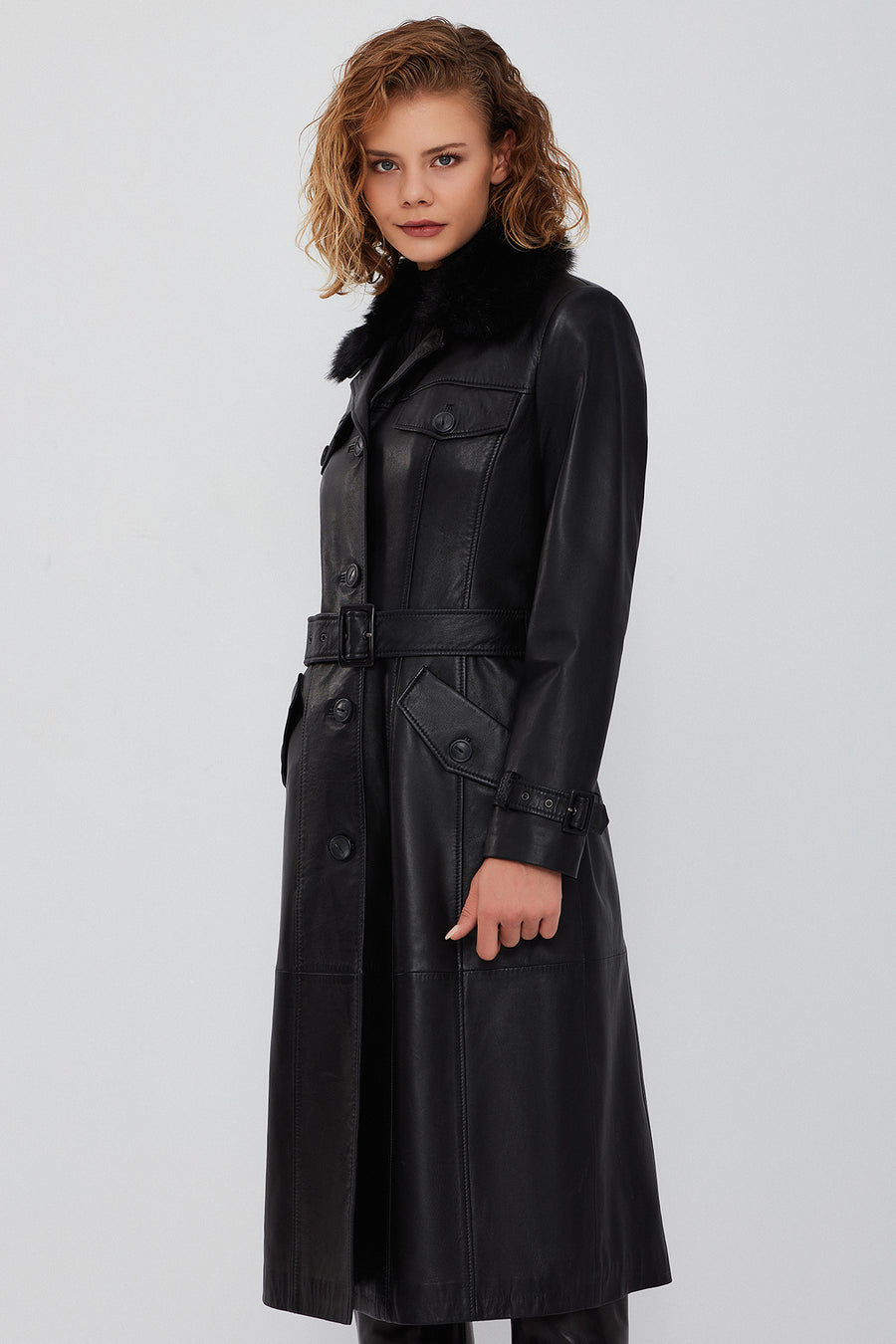 Fonda Women's Black Fur Leather Coat