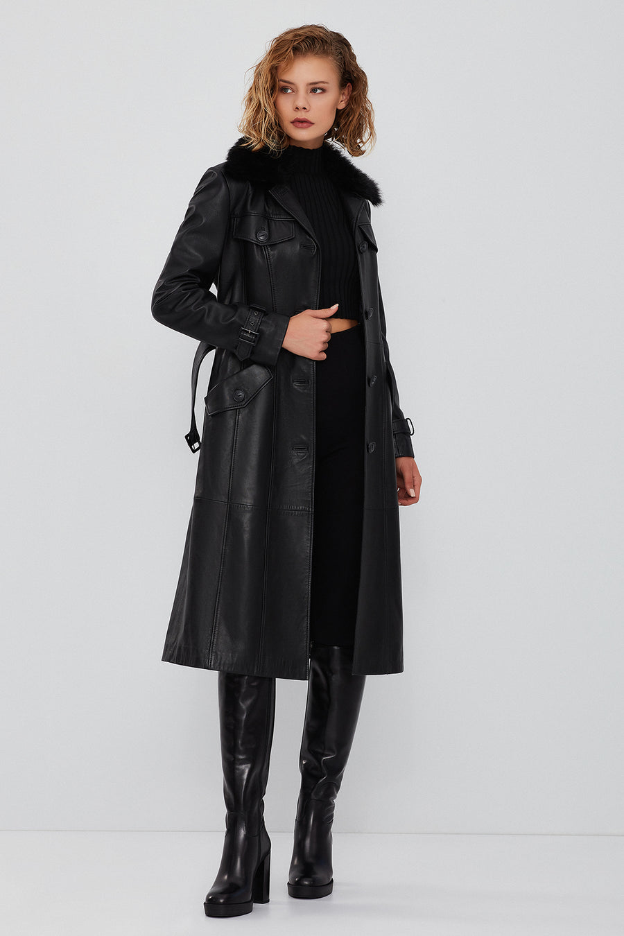 Fonda Women's Black Fur Leather Coat