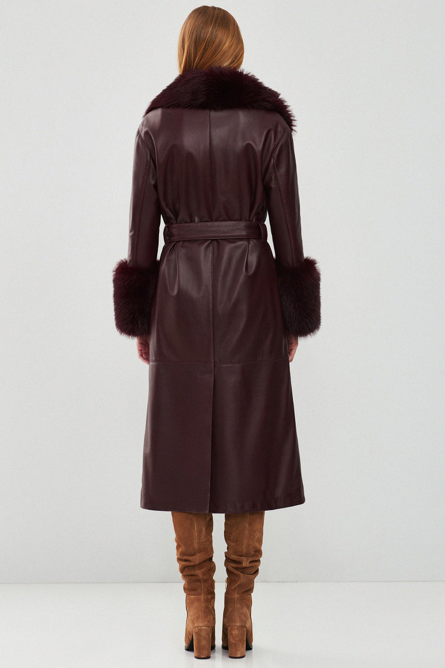Penelope Women's Burgundy Fur Leather Coat