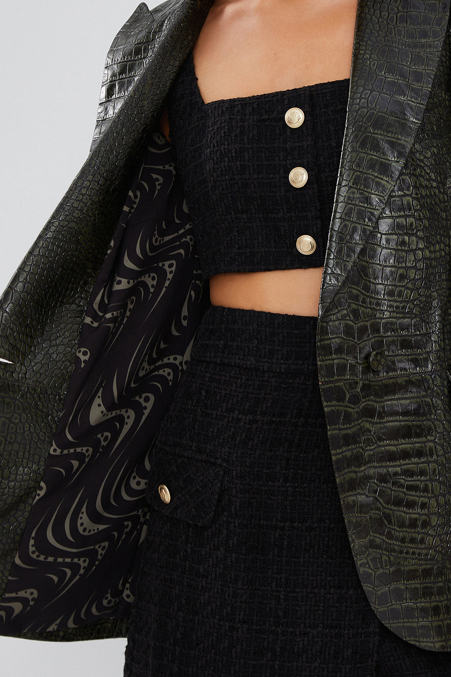 Karla Women's Green Printed Leather Blazer Jacket