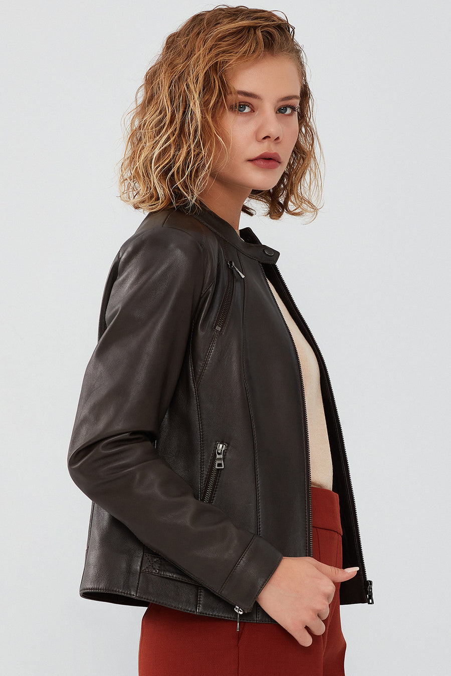 Kim Women's Mink Short Leather Jacket