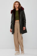 Celine Women's Green Hooded Fur Parka | Derimod