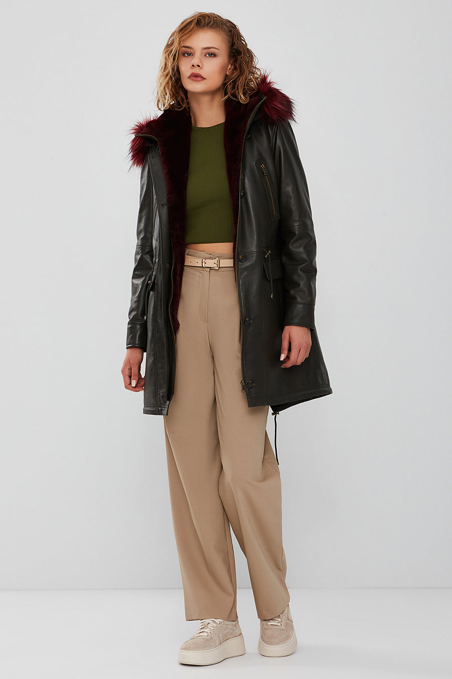 Celine Women's Green Hooded Fur Parka