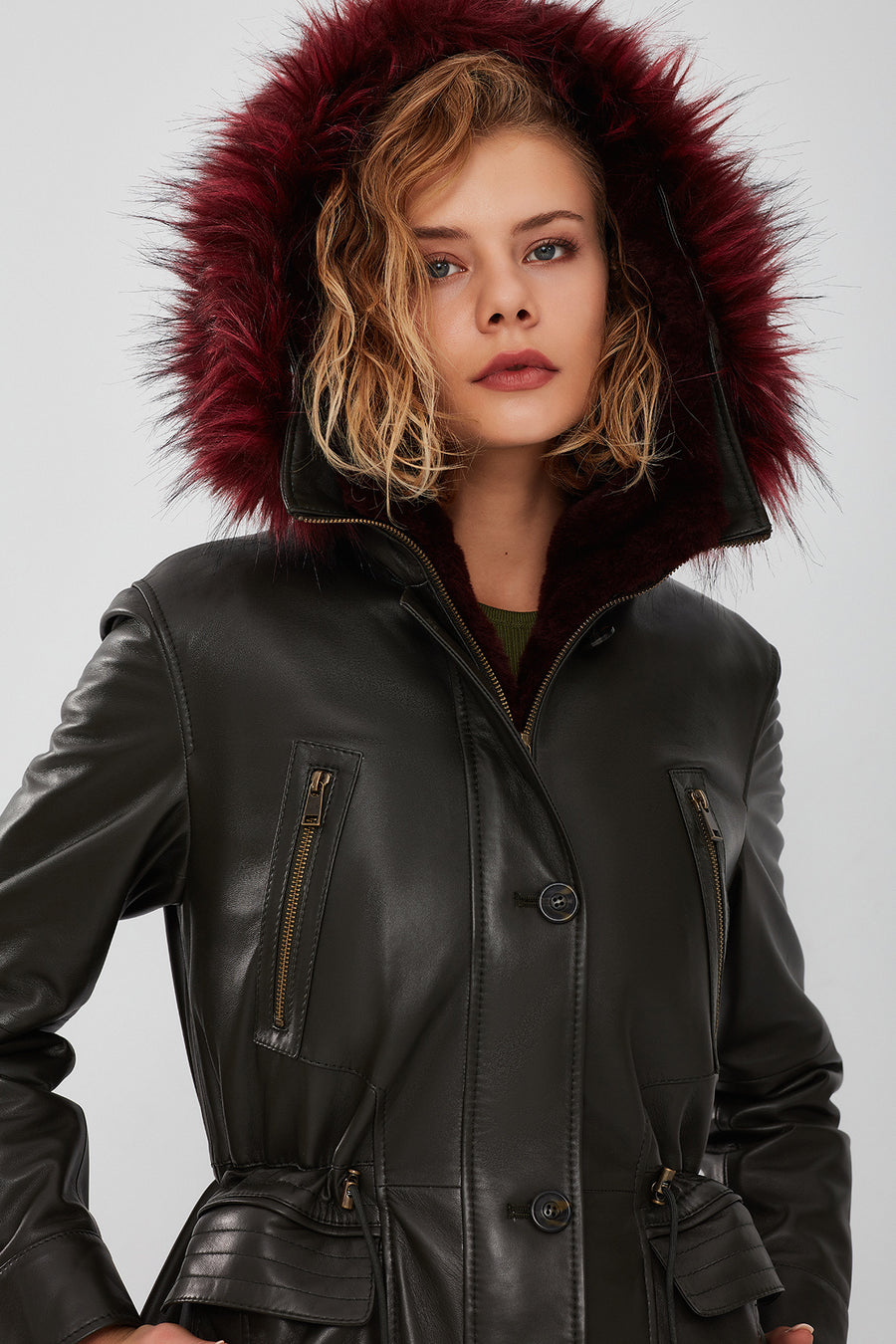 Celine Women's Green Hooded Fur Parka