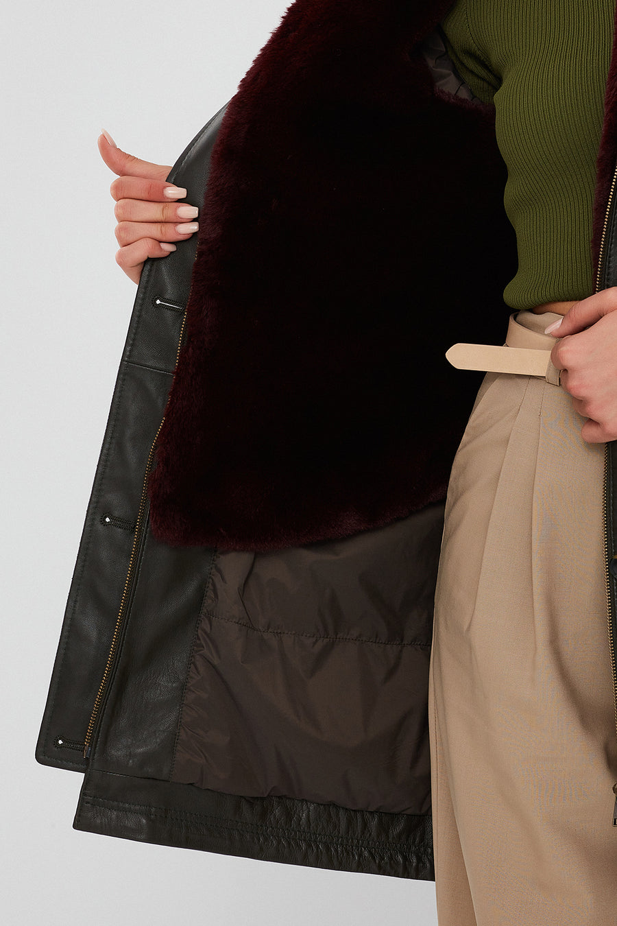 Celine Women's Green Hooded Fur Parka