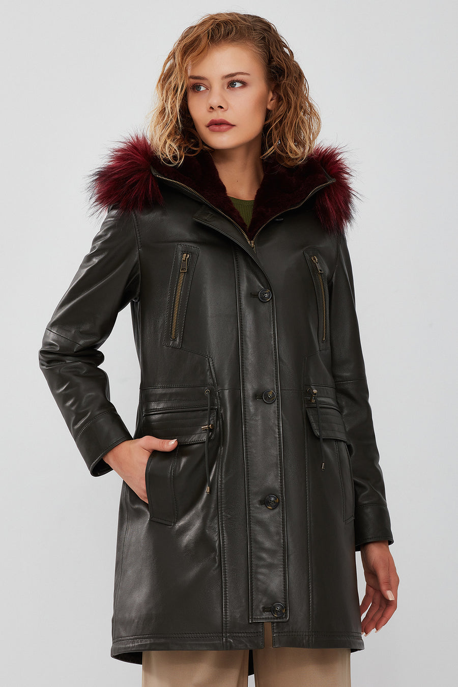 Celine Women's Green Hooded Fur Parka 23WGE5144R3 | Derimod