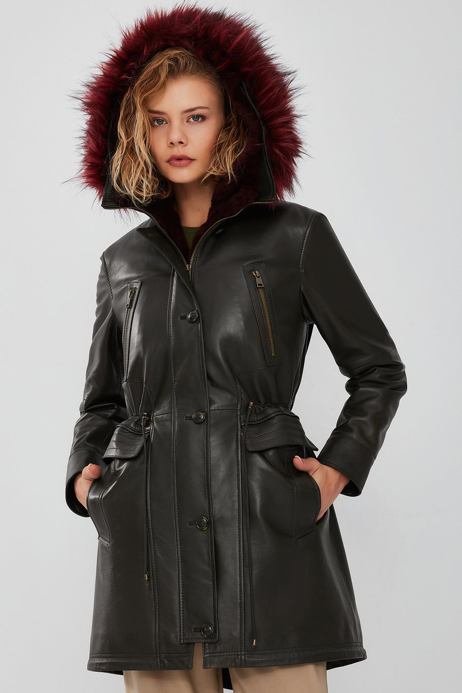Celine Women's Green Hooded Fur Parka
