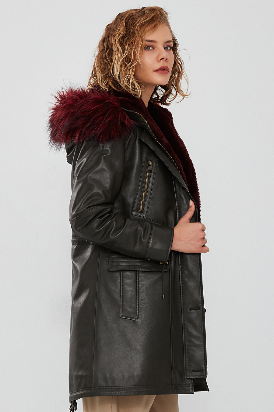 Celine Women's Green Hooded Fur Parka