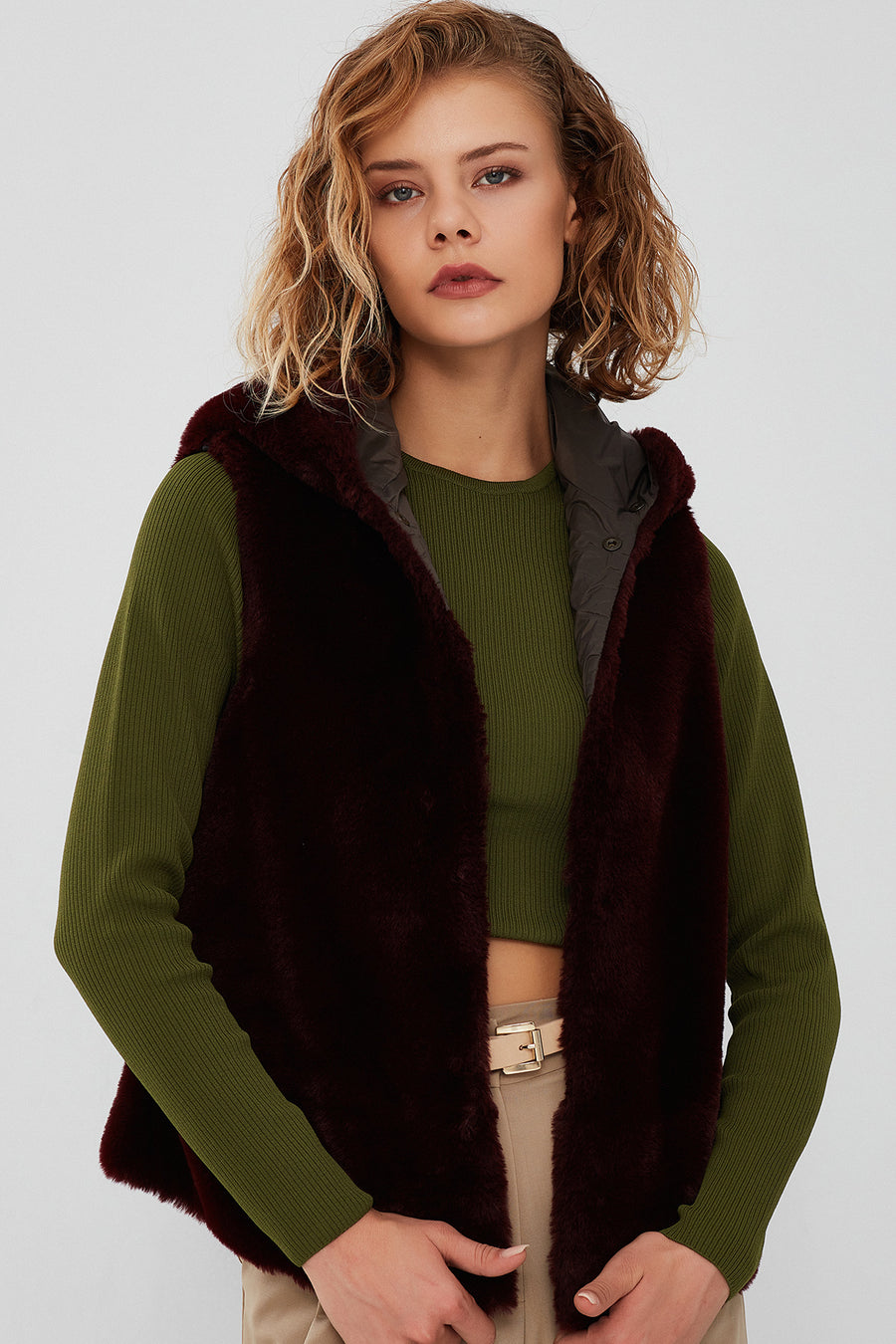 Celine Women's Green Hooded Fur Parka