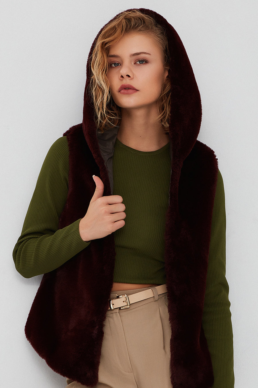Celine Women's Green Hooded Fur Parka
