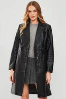 Cameron Women's Black Long Leather Jacket | Derimod