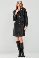 Cameron Women's Black Long Leather Jacket | Derimod