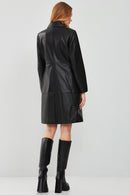 Cameron Women's Black Long Leather Jacket | Derimod