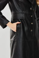 Cameron Women's Black Long Leather Jacket | Derimod