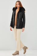Betty Women's Black Hooded Fur Leather Coat | Derimod