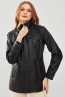 Betty Women's Black Hooded Fur Leather Coat | Derimod