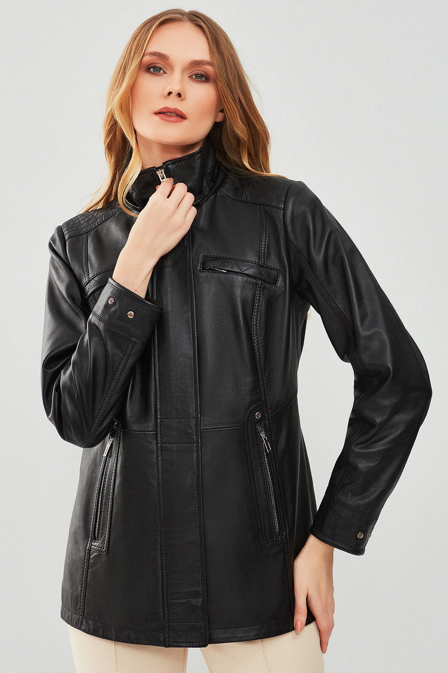 Betty Women's Black Hooded Fur Leather Coat