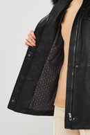 Betty Women's Black Hooded Fur Leather Coat | Derimod