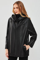 Anya Women's Black Hooded Leather Coat | Derimod