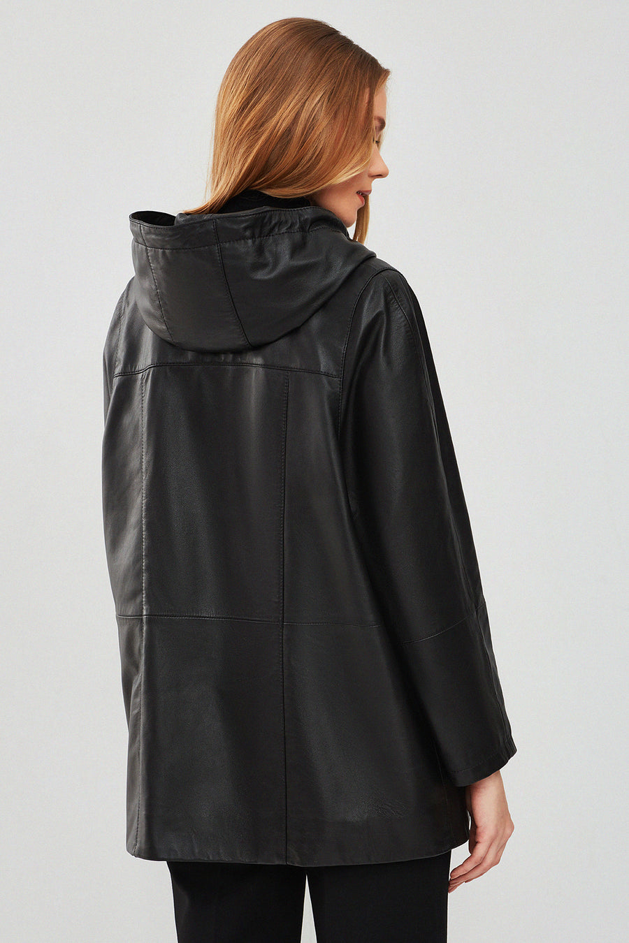 Anya Women's Black Hooded Leather Coat