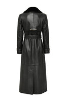 Jenny Women's Black Fur Belt Detailed Leather Trench Coat | Derimod