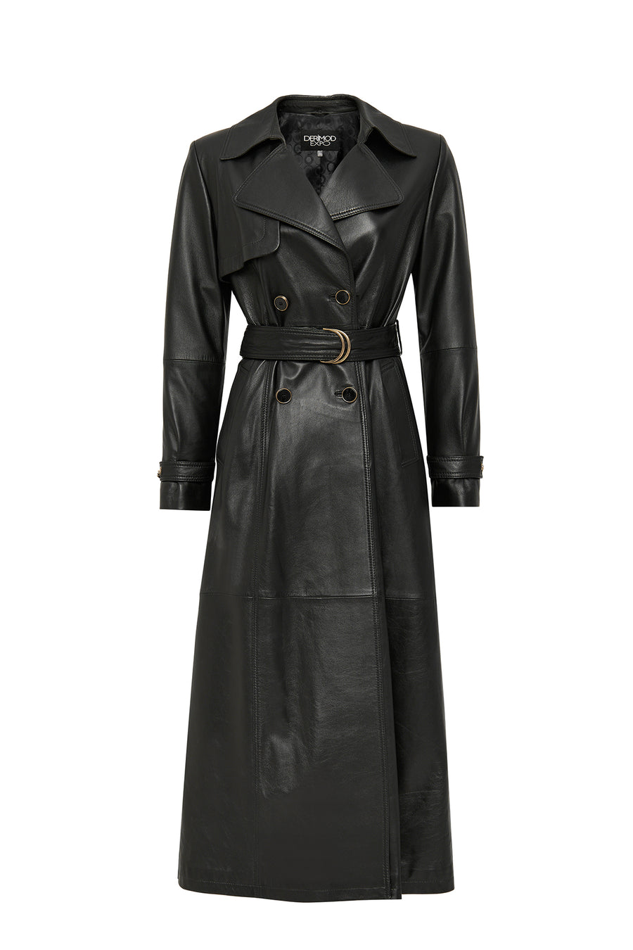 Jenny Women's Black Fur Belt Detailed Leather Trench Coat