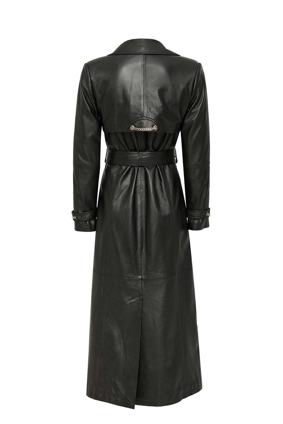 Jenny Women's Black Fur Belt Detailed Leather Trench Coat