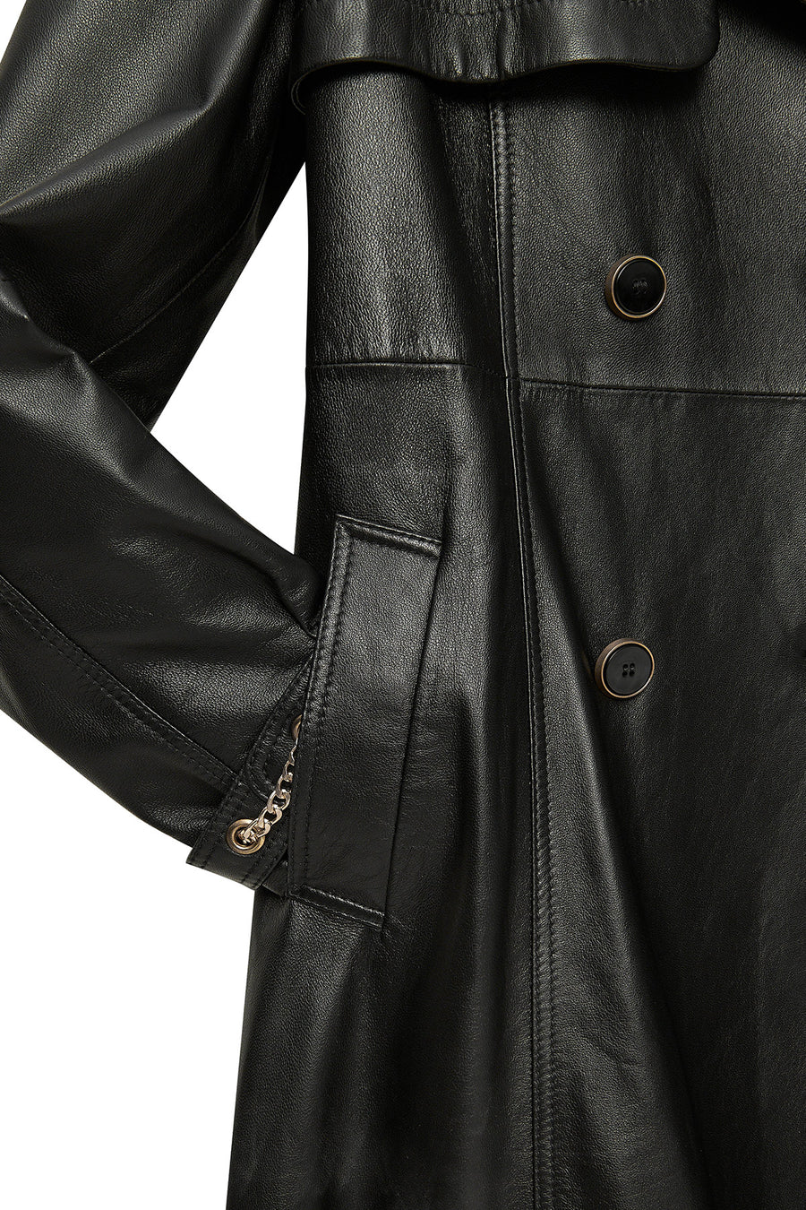 Jenny Women's Black Fur Belt Detailed Leather Trench Coat