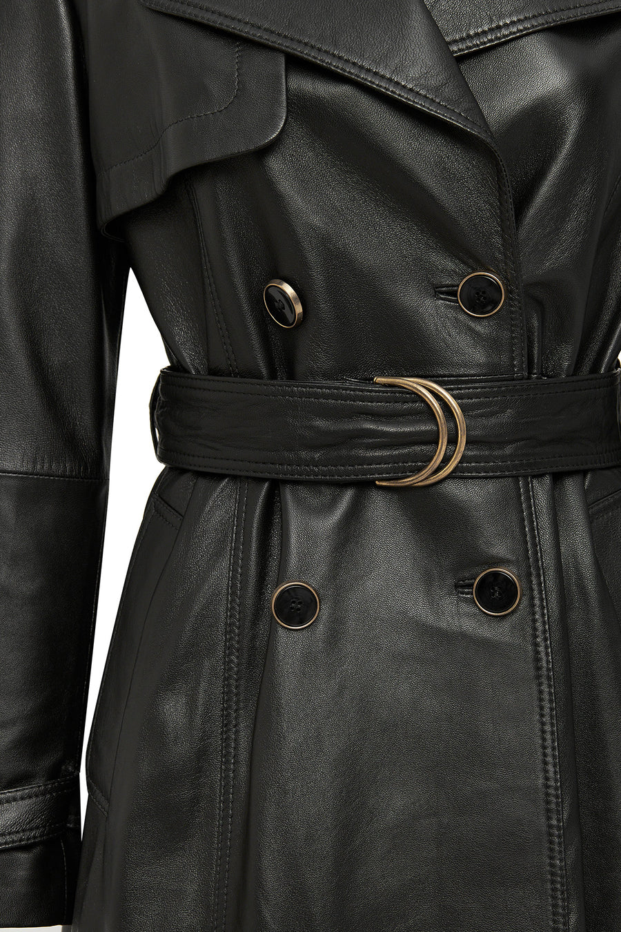 Jenny Women's Black Fur Belt Detailed Leather Trench Coat