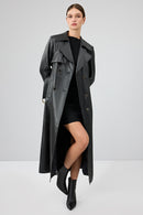 Jenny Women's Black Fur Belt Detailed Leather Trench Coat | Derimod