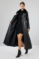 Jenny Women's Black Fur Belt Detailed Leather Trench Coat | Derimod