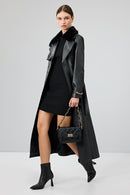 Jenny Women's Black Fur Belt Detailed Leather Trench Coat | Derimod