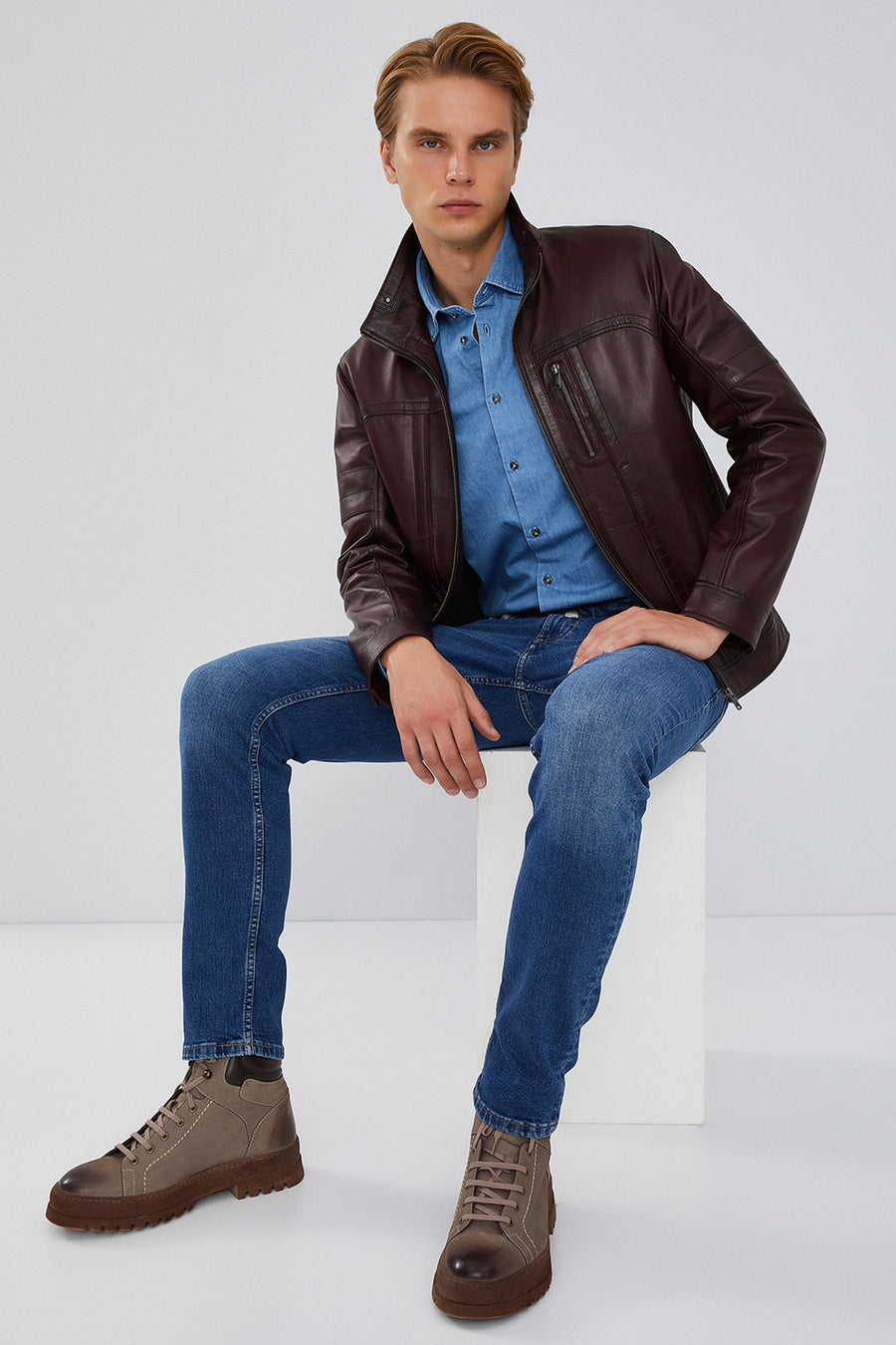 Bruno Men's Claret Red Leather Jacket