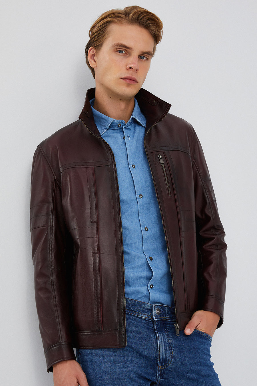 Bruno Men's Claret Red Leather Jacket