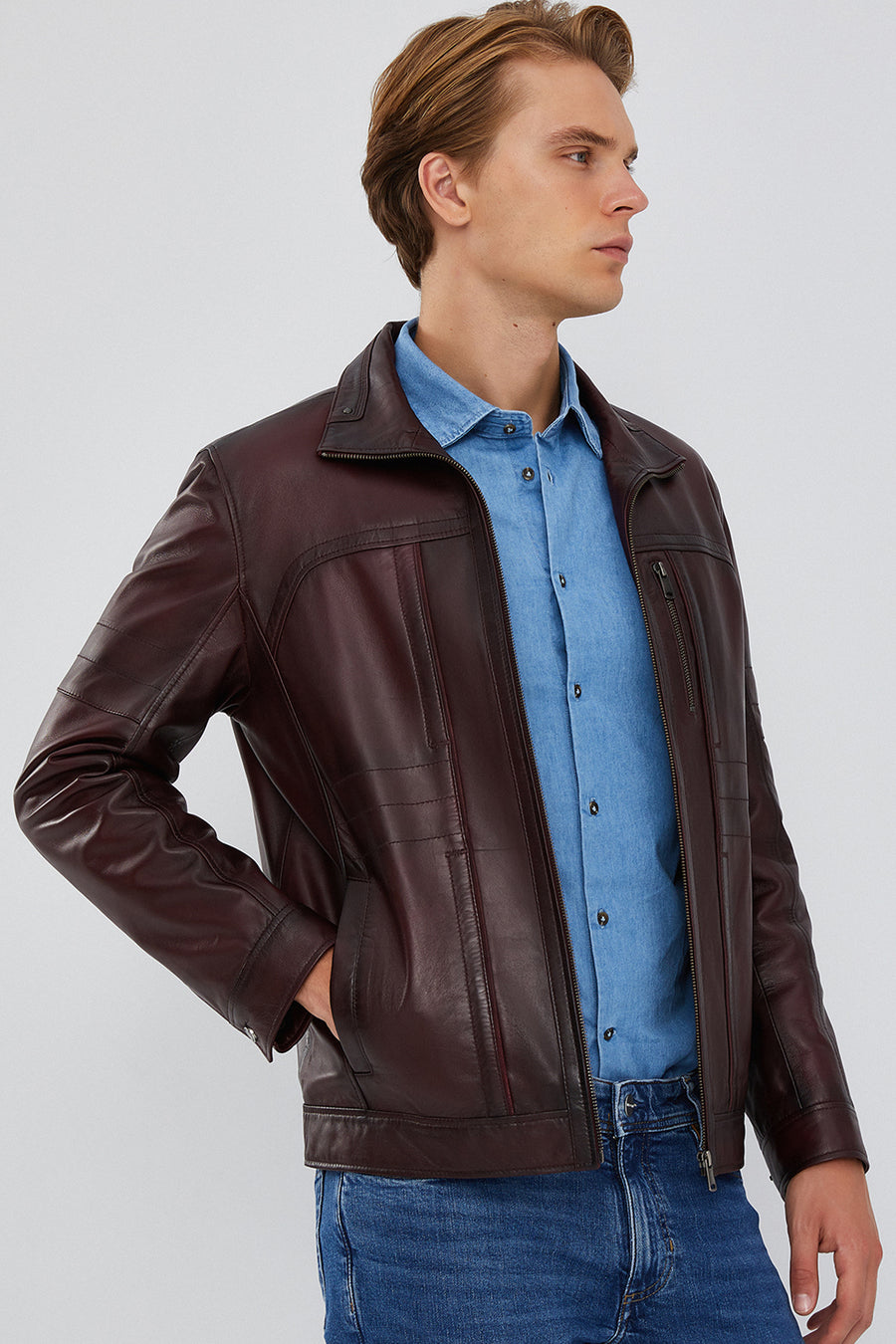Bruno Men's Claret Red Leather Jacket