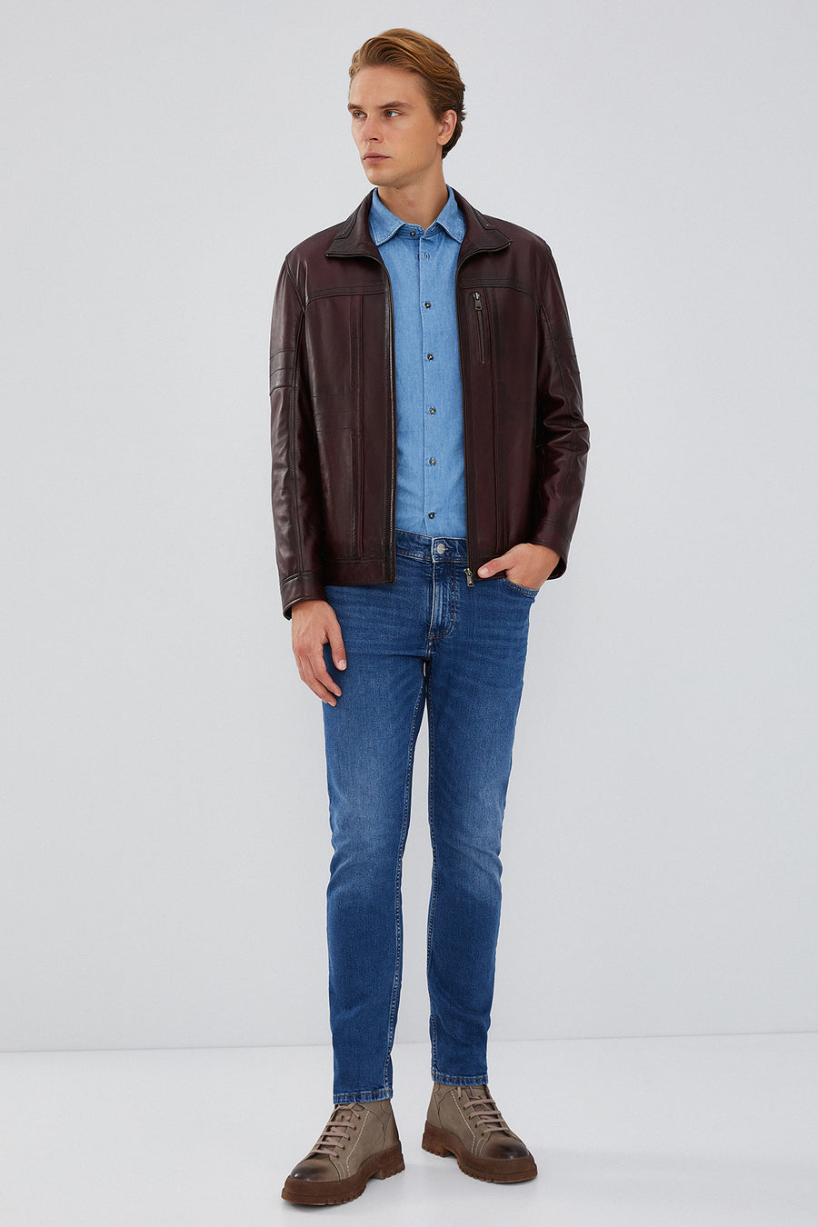 Bruno Men's Claret Red Leather Jacket