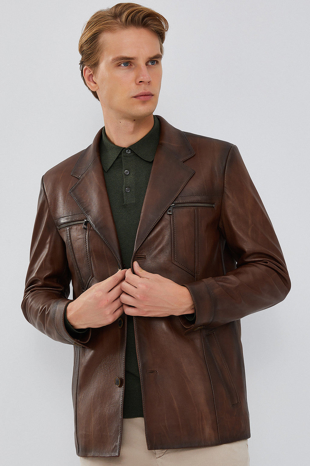 Bernard Erkek Kahverengi Blazer Deri Ceket