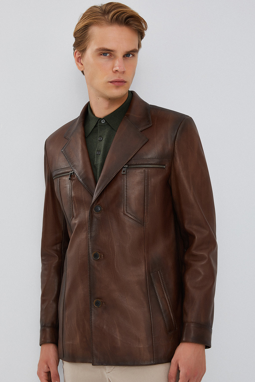 Bernard Erkek Kahverengi Blazer Deri Ceket