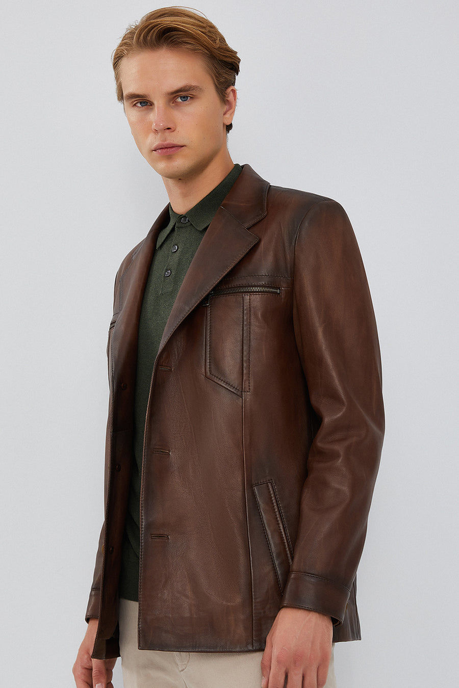 Bernard Men's Brown Blazer Leather Jacket