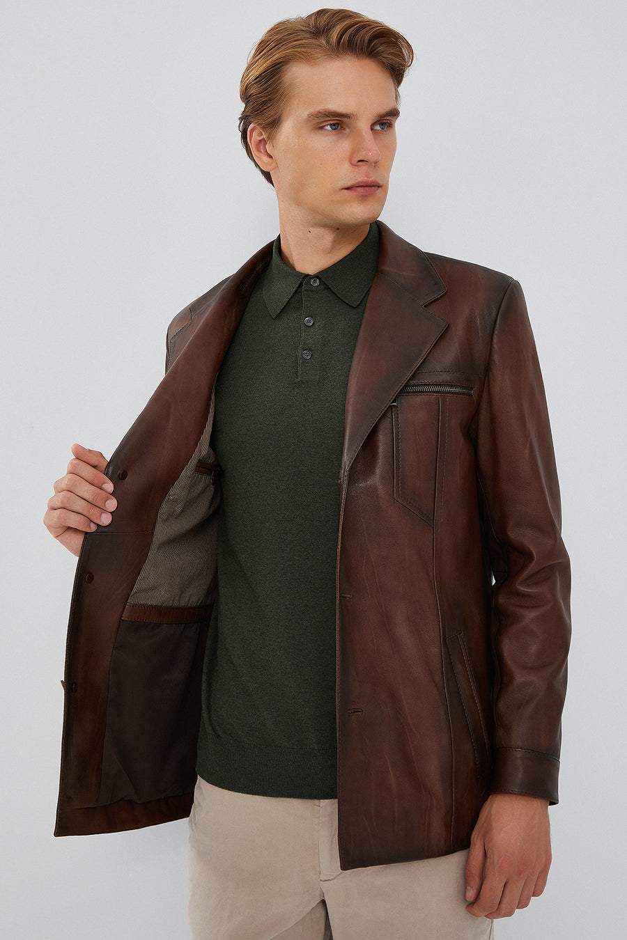 Bernard Men's Brown Blazer Leather Jacket