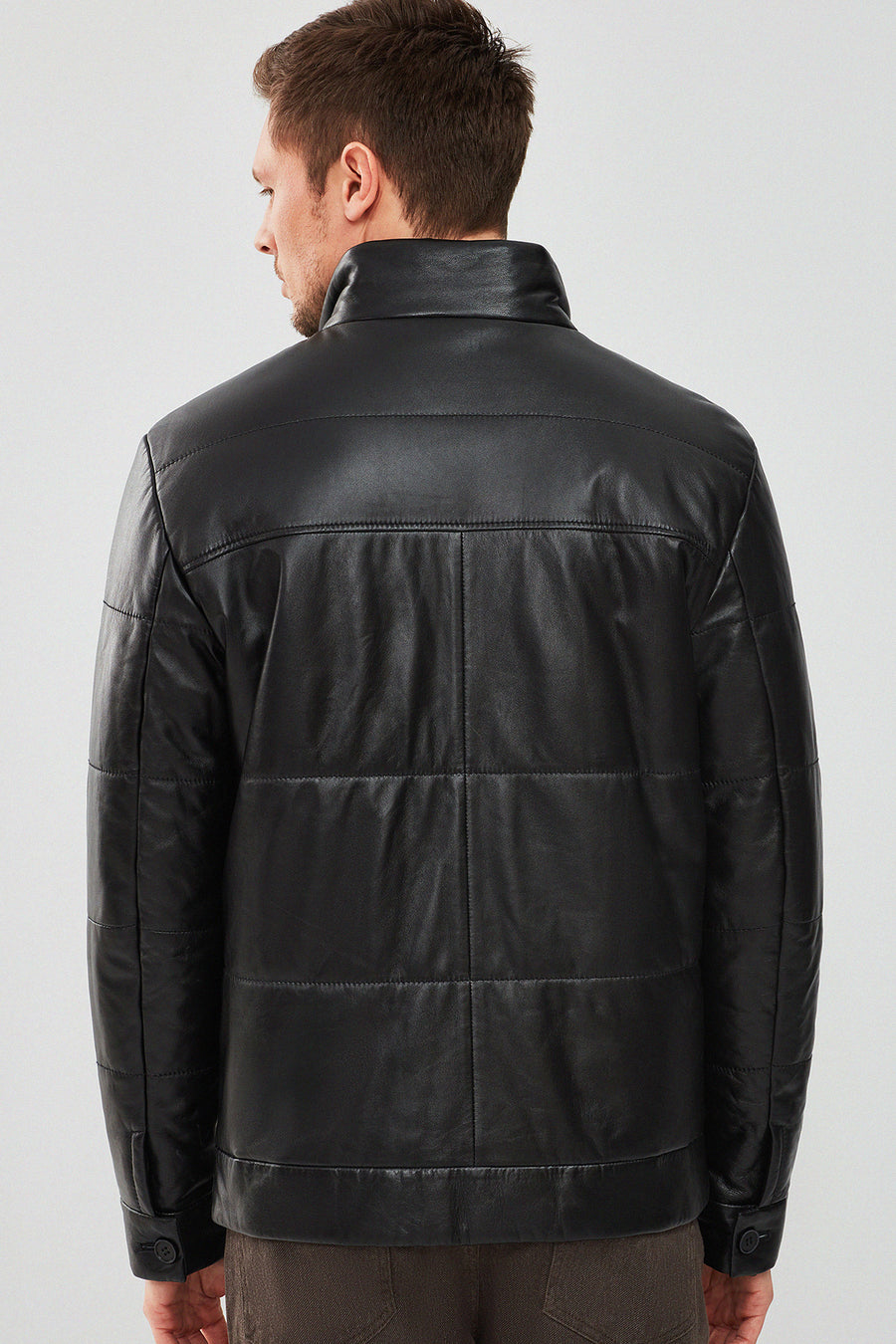 Lorenzo Men's Black Puffer Leather Jacket