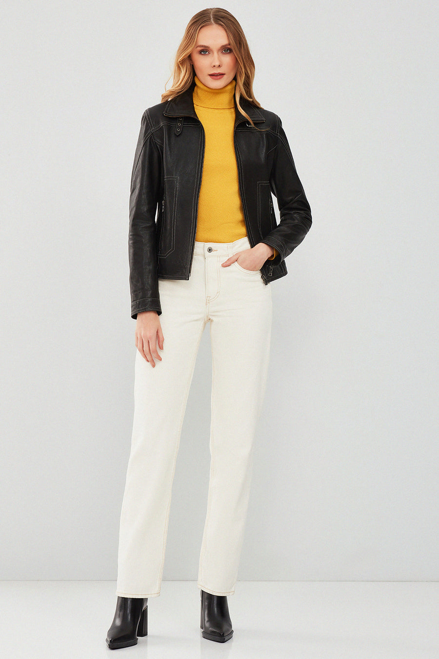 Fiesta Women's Black Short Leather Jacket