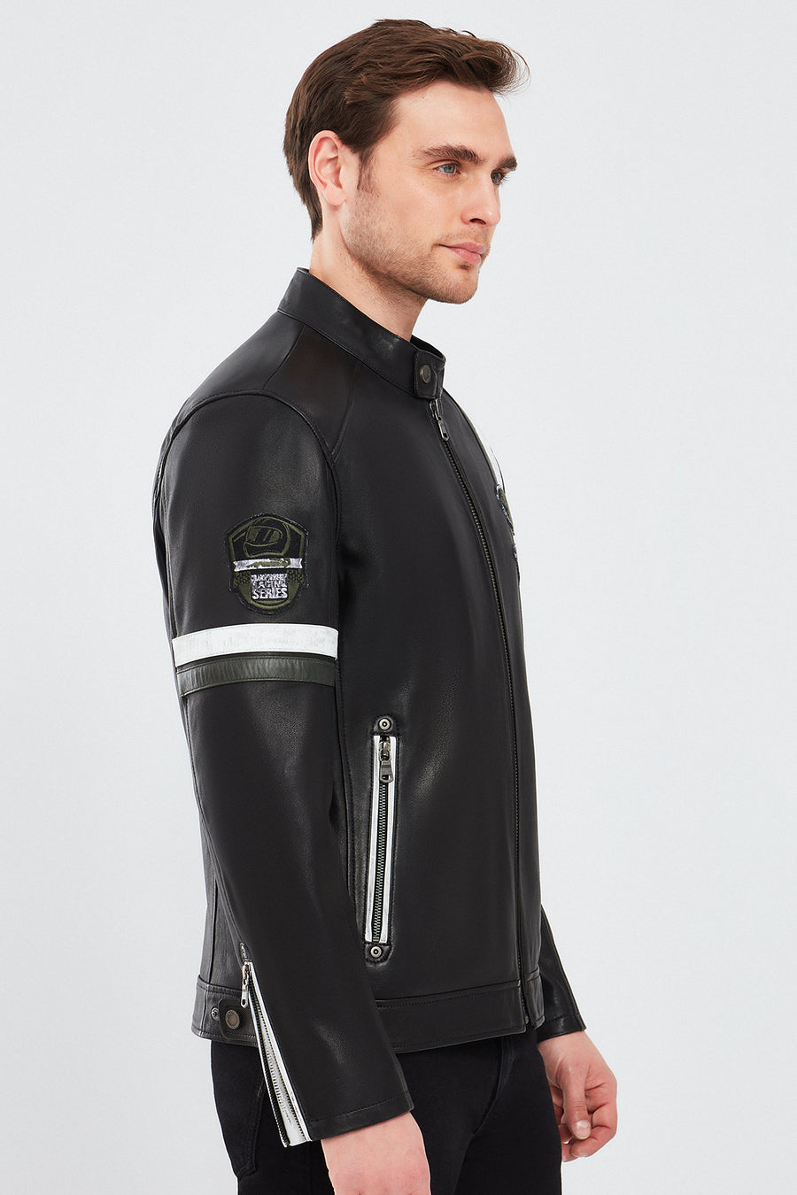 Racer Men's Sports Slim-Fit Leather Jacket