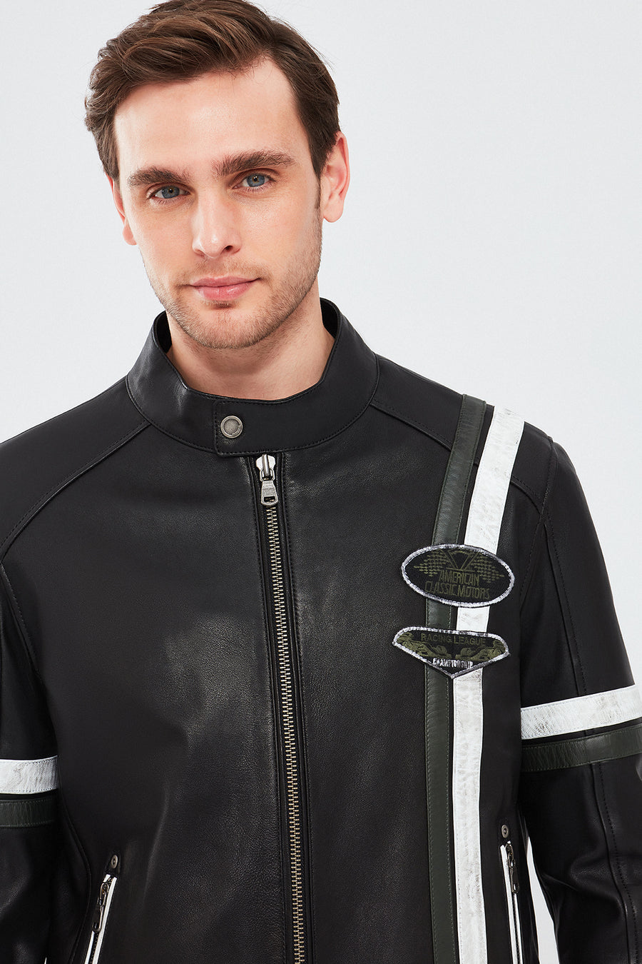 Racer Men's Sports Slim-Fit Leather Jacket