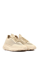 Derimod Zero Women Beige Lace-Up Thick-Soled Fabric Sneaker | Derimod