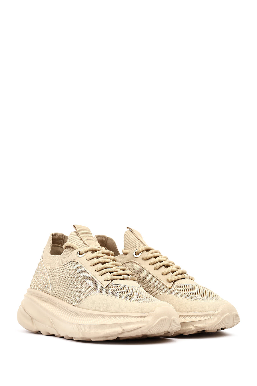 Derimod Zero Women Beige Lace-Up Thick-Soled Fabric Sneaker