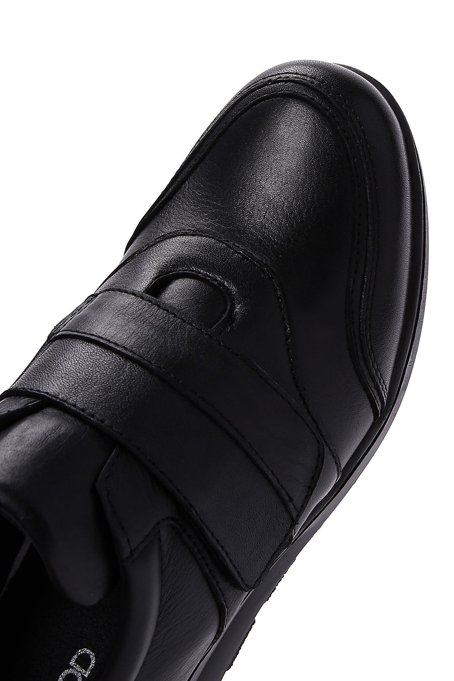 Women's Black Leather Wedge Heeled Comfort Shoes