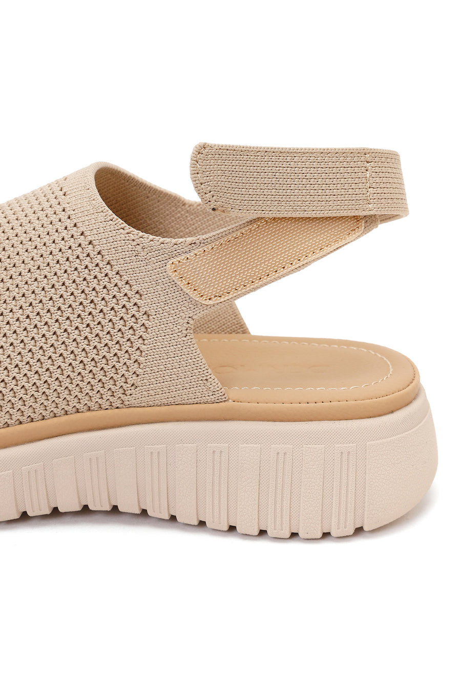 Women's Beige Strapped Thick-Soled Fabric Sandals